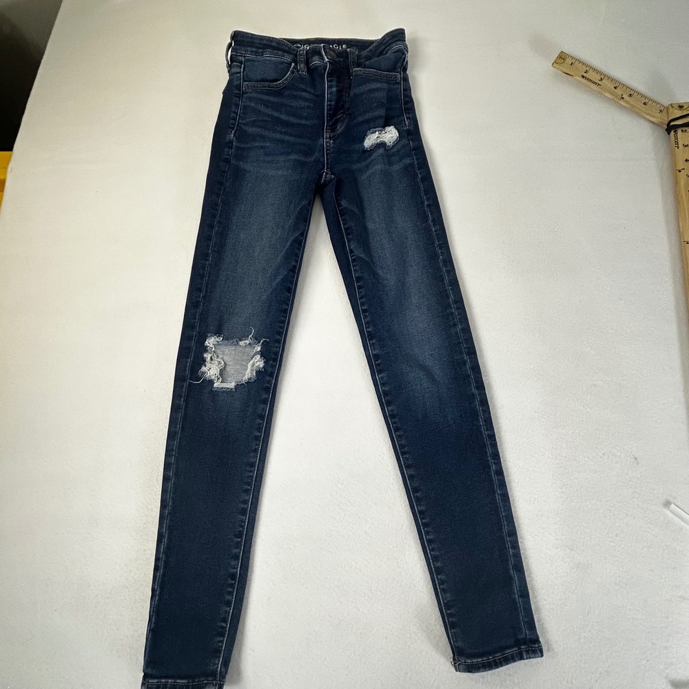 American Eagle Outfitters Womens Jeans High‎ Waisted Ripped Skinny Size 00 Short